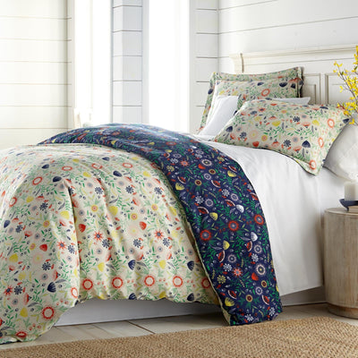 Bohemian Festival Duvet in Reversible Blue and Yellow Floral Print