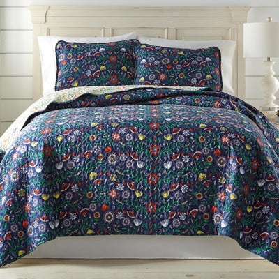 Bohemian Festival Quilt in Reversible Blue and Yellow Floral Print