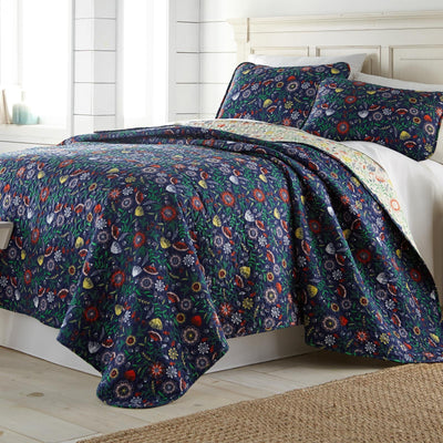Bohemian Festival Quilt in Reversible Blue and Yellow Floral Print