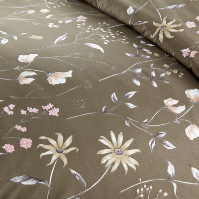 Floral Daydream in olive brown floral print duvet cover set