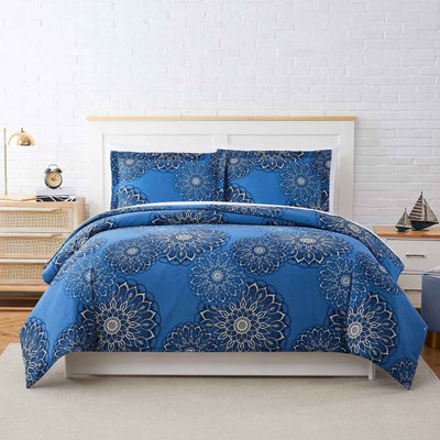 Front View of Dahlia Comforter Set in Blue#color_dahlia-blue