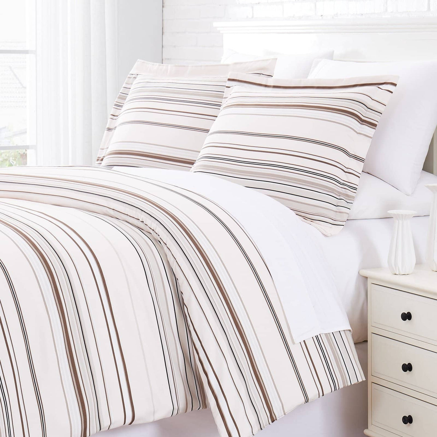 Angled View of Malibu Dreams Comforter Set in Taupe#color_malibu-dreams-taupe