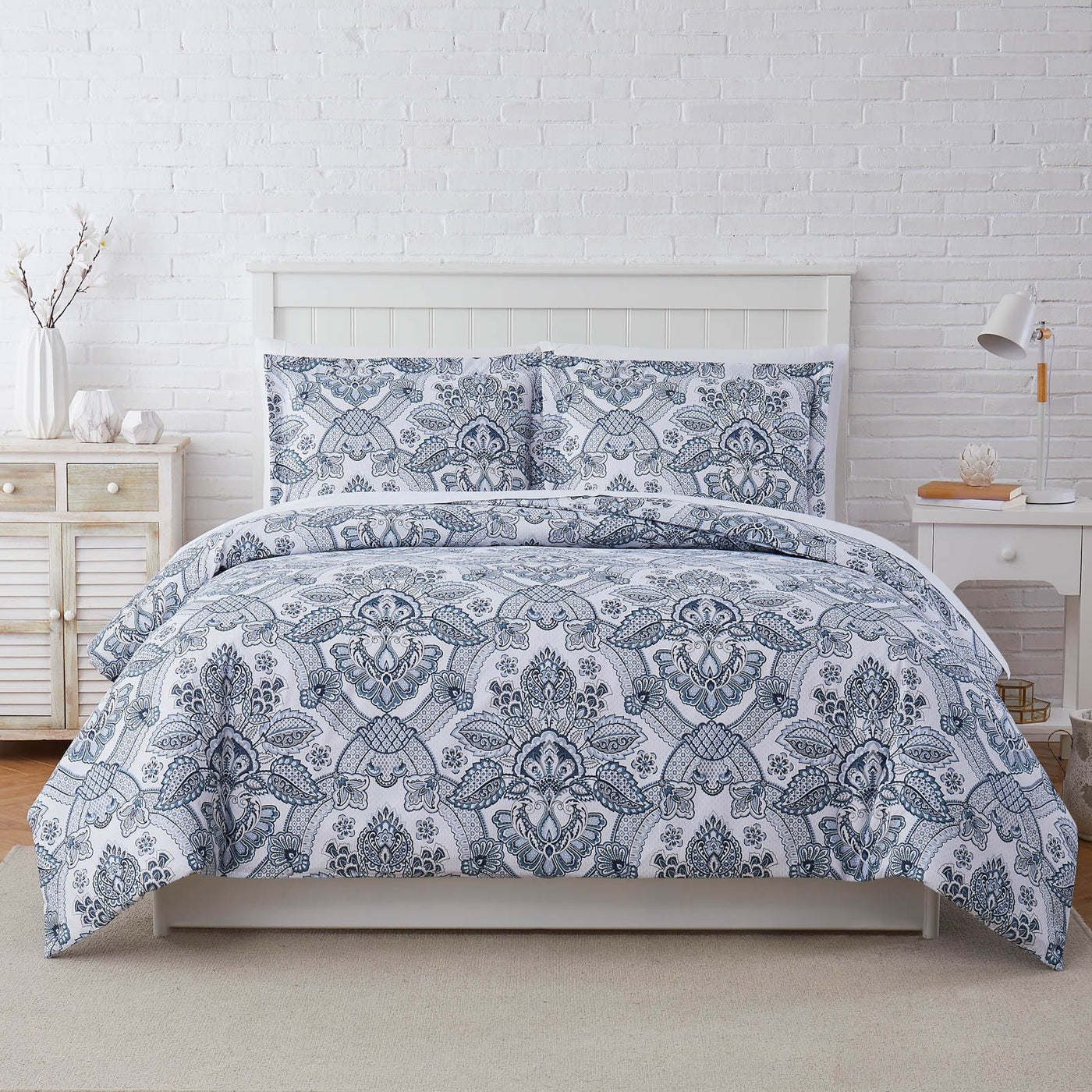 Front View of Bluebell Paisley Duvet Cover Set in Blue#color_bluebell-paisley-blue