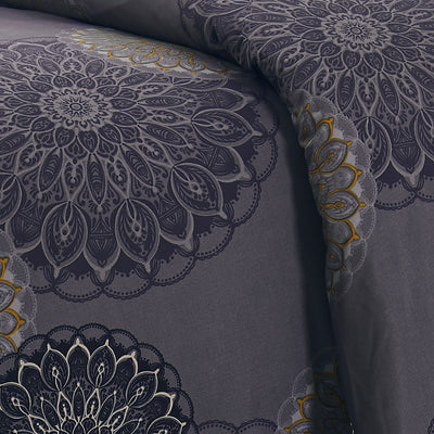 Details and Print Pattern of Dahlia Comforter Set in Black#color_dahlia-black