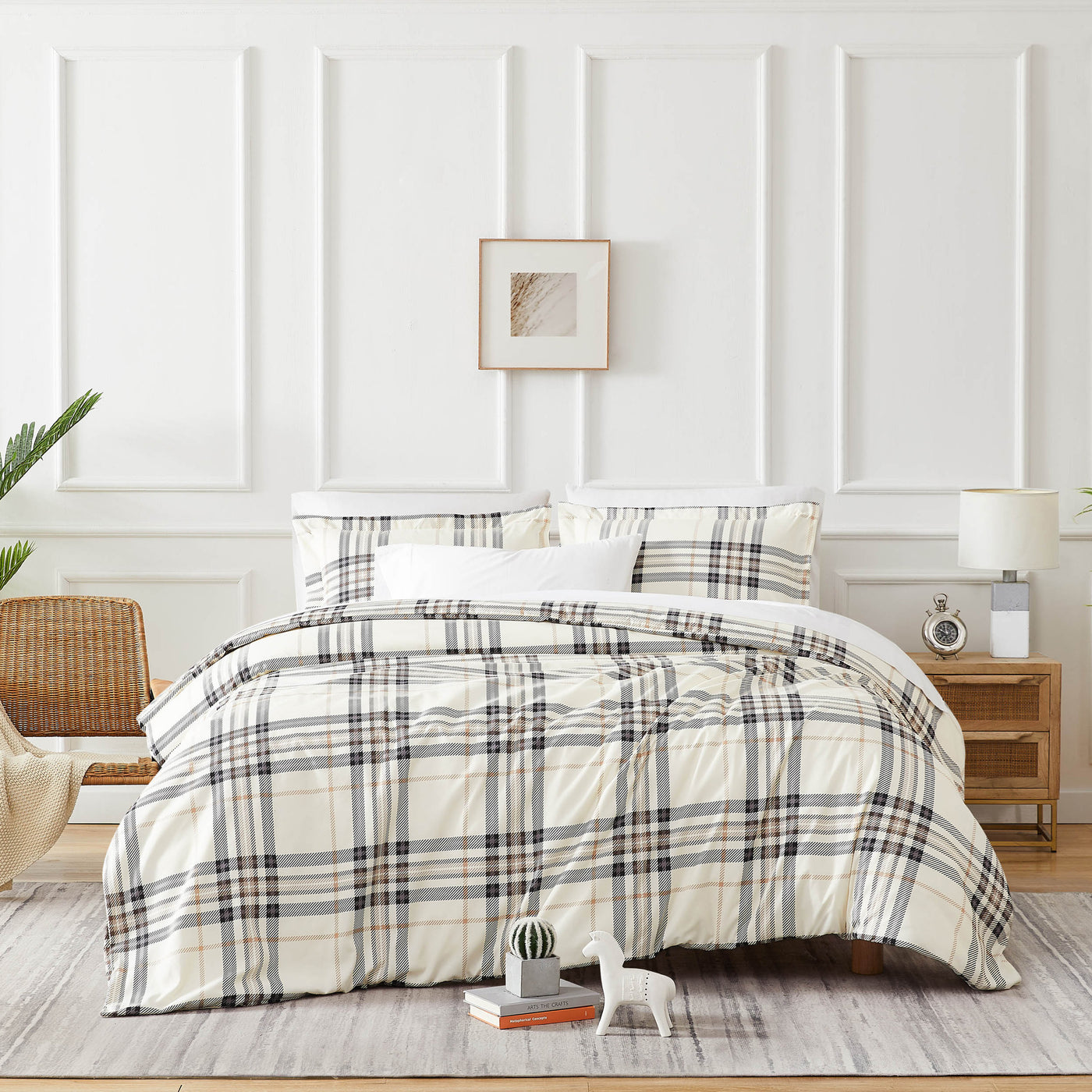 Front View of Purely Plaid Duvet Cover in tofu#color_plaid-tofu