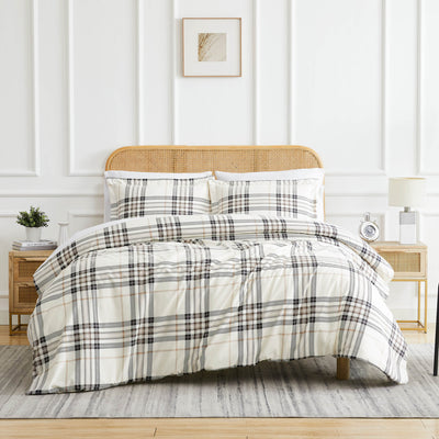 Front View of Purely Plaid Duvet Cover in tofu#color_plaid-tofu