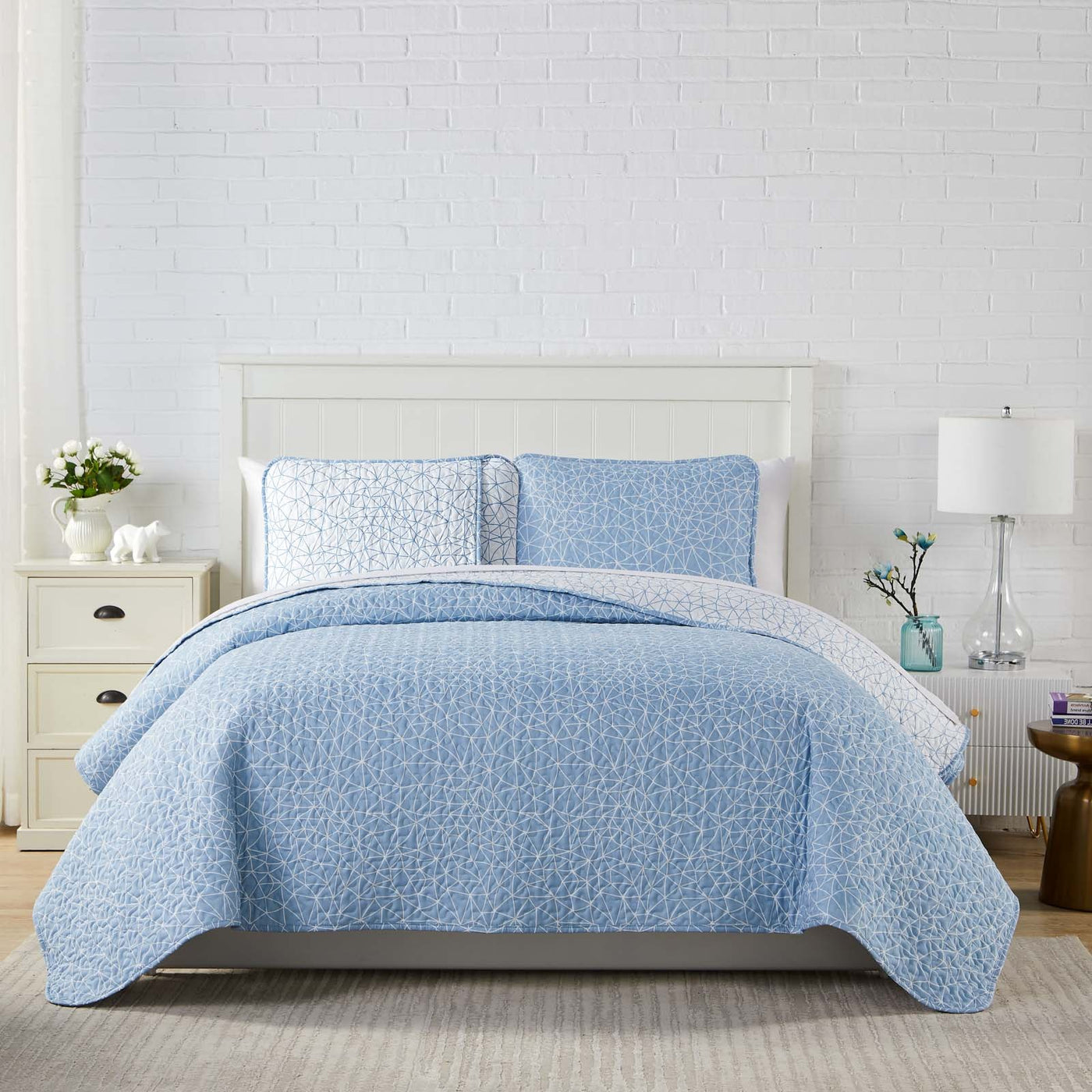 Front View of Lala Land Quilt Set in Blue#color_lala-land-blue