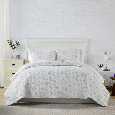 Front View of Springtime Sprigs Quilt Set in Grey#color_springtime-sprigs-grey