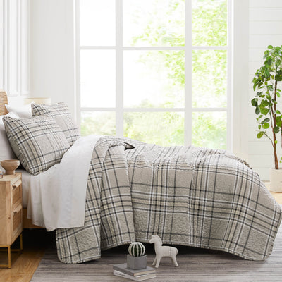 Side View of  Purely Plaid Quilt Set in mocha#color_plaid-mocha