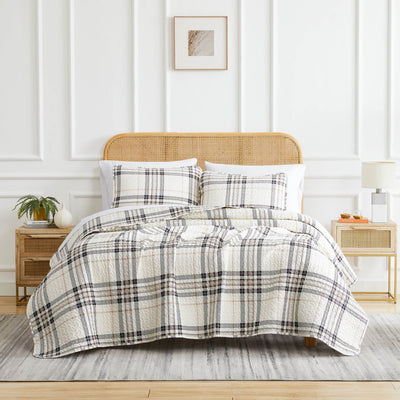 Front View of Purely Plaid Quilt Set in tofu#color_plaid-tofu
