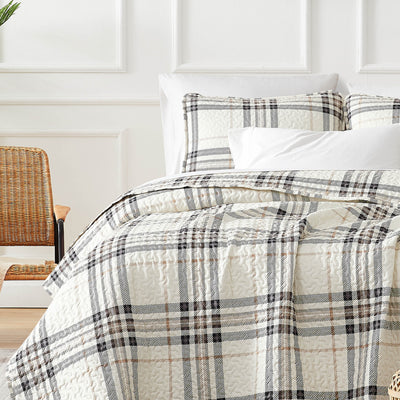 Front View of Purely Plaid Quilt Set in tofu#color_plaid-tofu