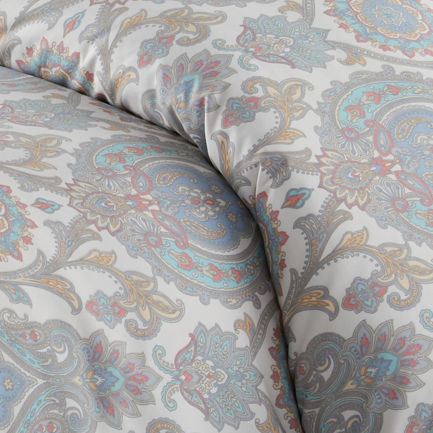 Details and Print Pattern of Majestic Paisley Duvet Cover Set in Aqua#color_majestic-paisley-aqua