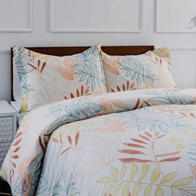 Angled View of Palm Leaf Comforter in cream#color_palm-leaf-cream