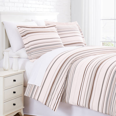 Angled View of Malibu Dreams Duvet Cover Set in Taupe#color_malibu-dreams-taupe