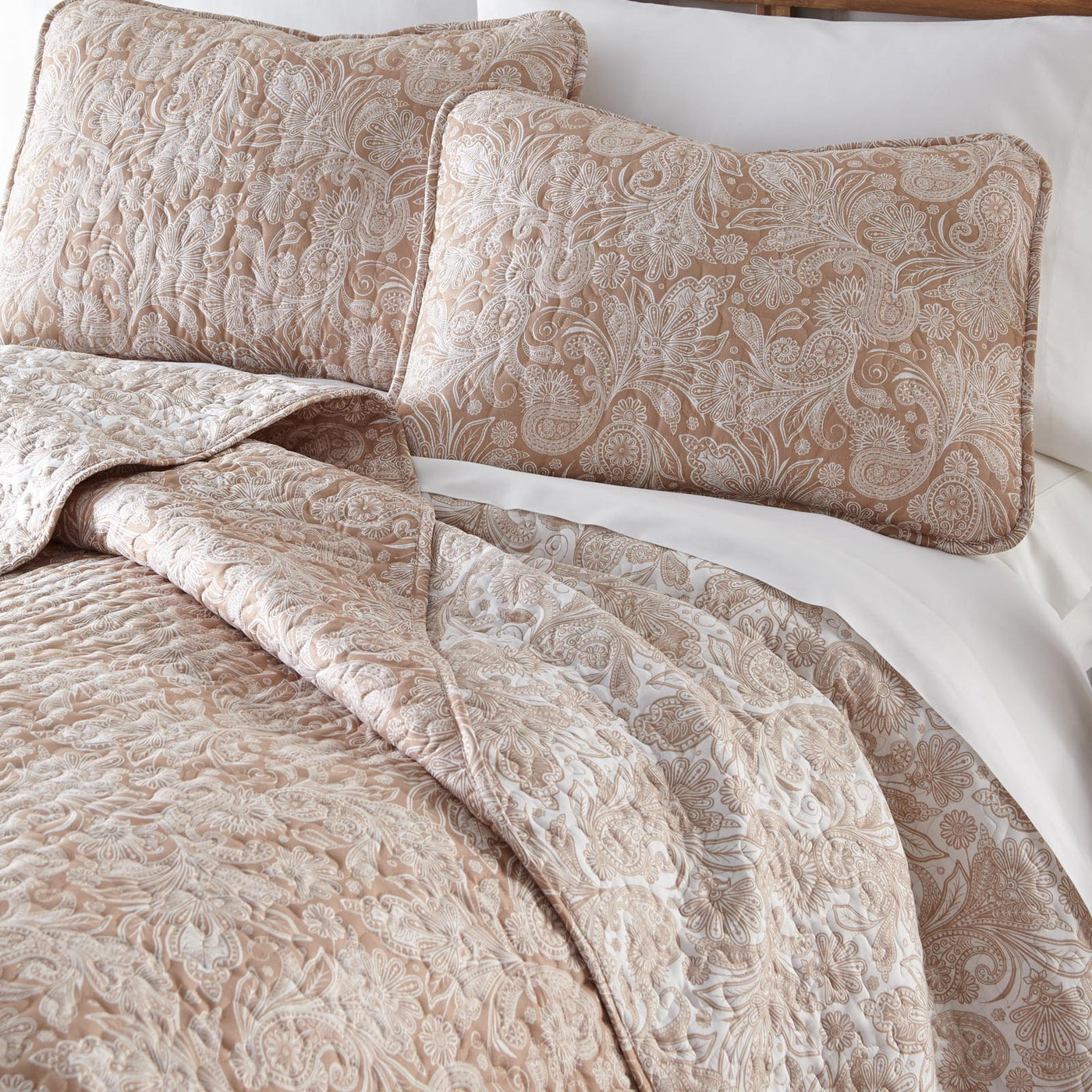 Detailed Shams Image of Sacred Journey Quilt Set in Taupe#color_sacred-journey-taupe