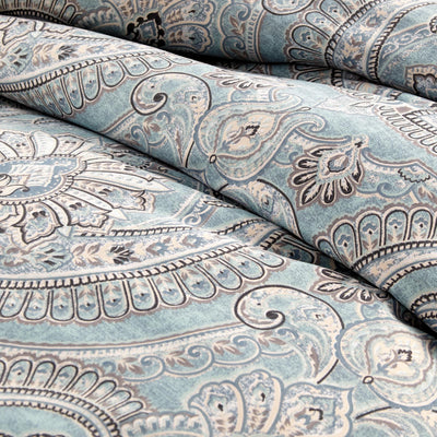 Details and Print Pattern of Sing to Me Duvet Cover Set in Aqua#color_sing-to-me-aqua