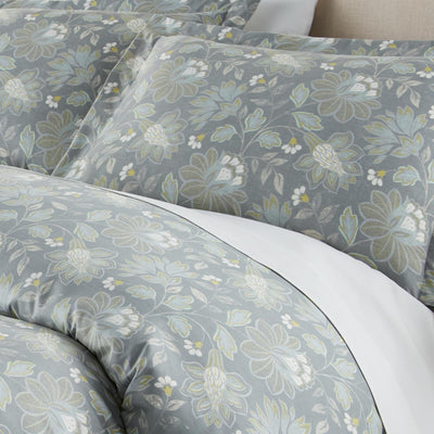 Detailed Shams Image of Terra Flora Down Alternative Comforter Set in Steel Blue#color_terra-flora-steel-blue