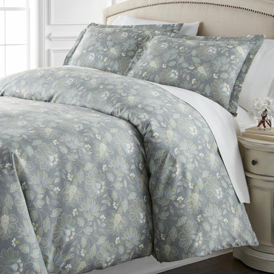 Angled View of Terra Flora Down Alternative Comforter Set in Steel Blue#color_terra-flora-steel-blue