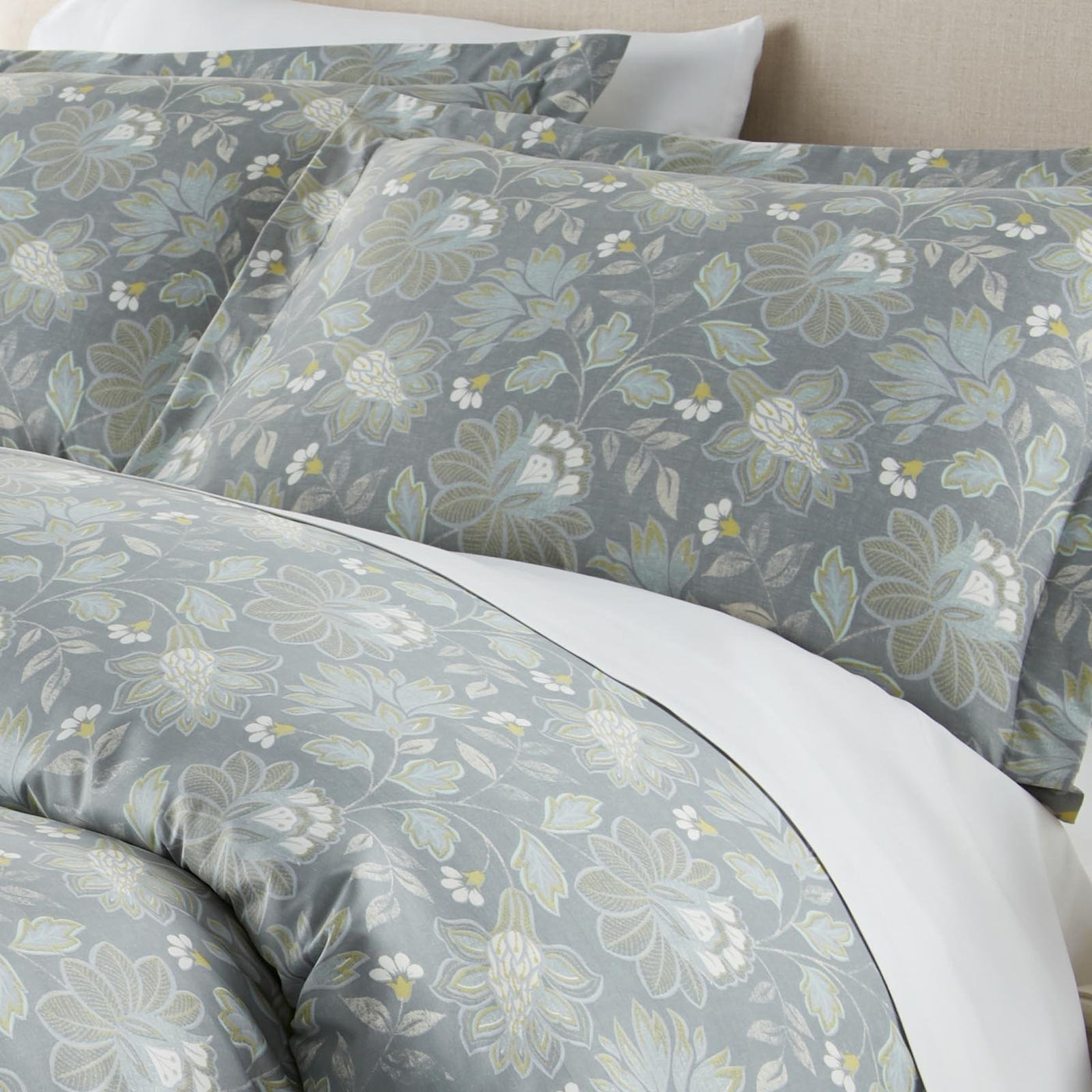 Detailed Shams Image of Terra Flora Duvet Cover Set in Steel Blue#color_terra-flora-steel-blue