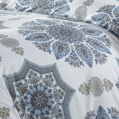 Details and Print Pattern of Tranquil Zen Comforter Set in Blue#color_tranquil-zen-blue