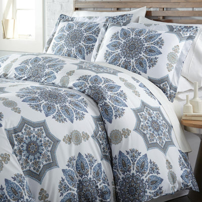 Angled View of Tranquil Zen Duvet Cover Set in Blue#color_tranquil-zen-blue