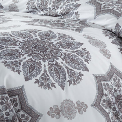 Details and Print Pattern of Tranquil Zen Duvet Cover Set in Grey#color_tranquil-zen-grey