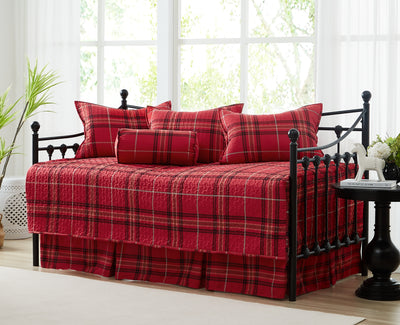 Purely Plaid daybed cover set in Red angled view