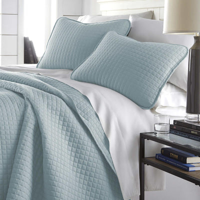 110 GSM Square Pattern Quilt Set in Sky Blue